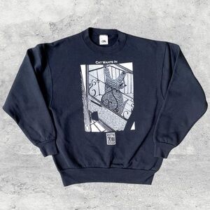 Vtg 90s Stuart Katt Cat Wants In Sweatshirt M Fruit of the Loom Kitsch